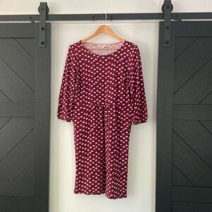 Boden Odelia Burgundy Pink Floral Soft Jersey 100% Cotton 3/4 Sleeve Dress